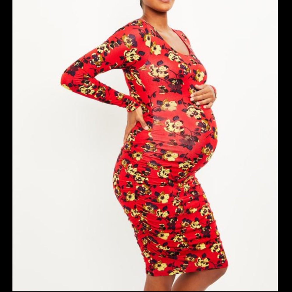 A Pea in the Pod | Maternity Ruched Red Dress